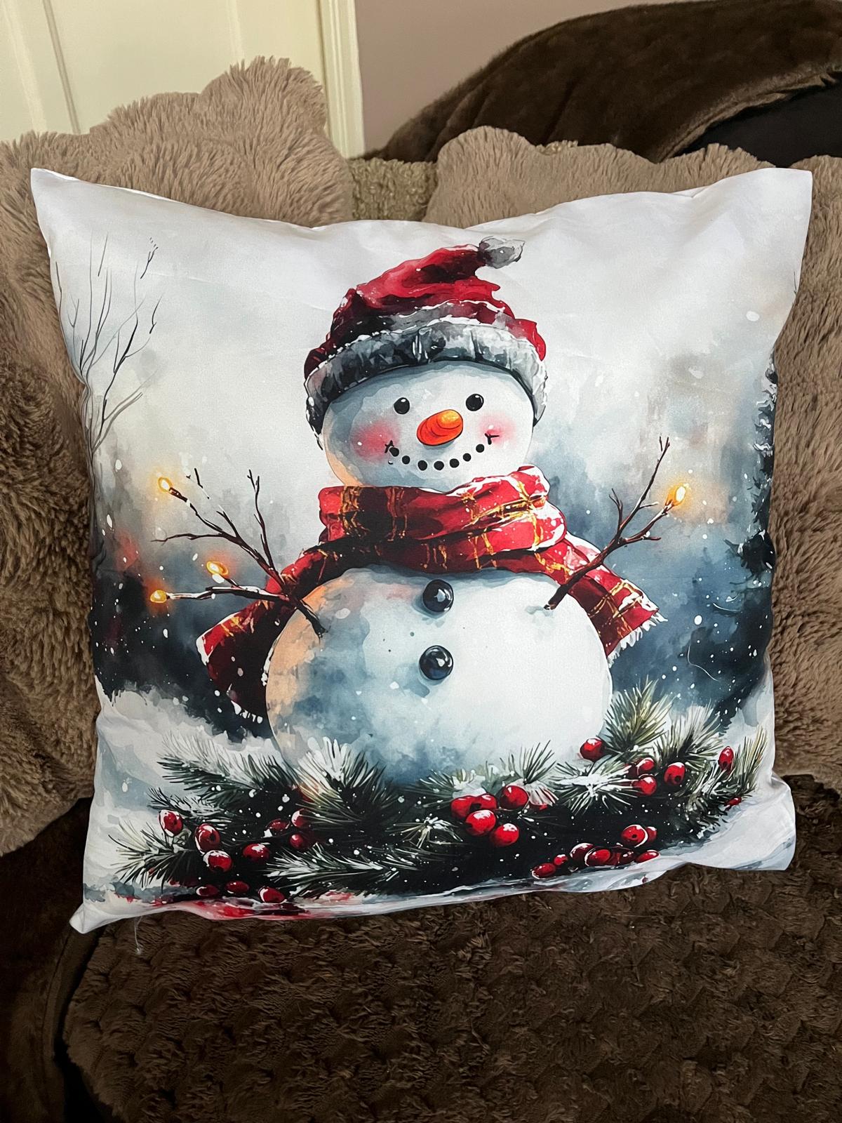 Kerstkussen cheerful snowman