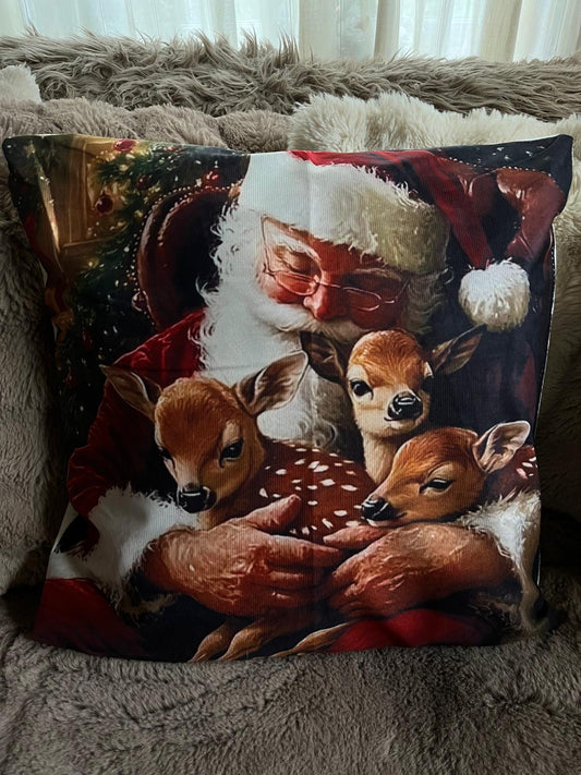 Kerstkussen Santa Claus with deer