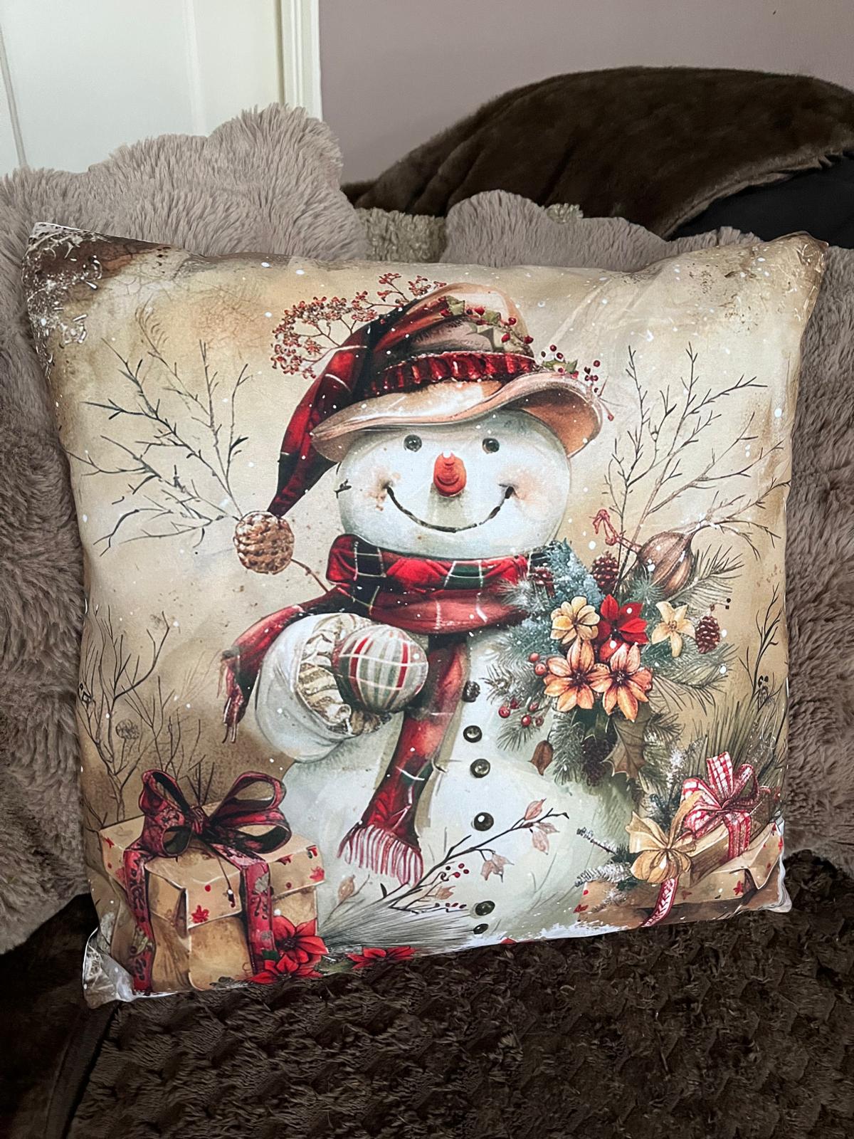 Kerstkussen happy snowman
